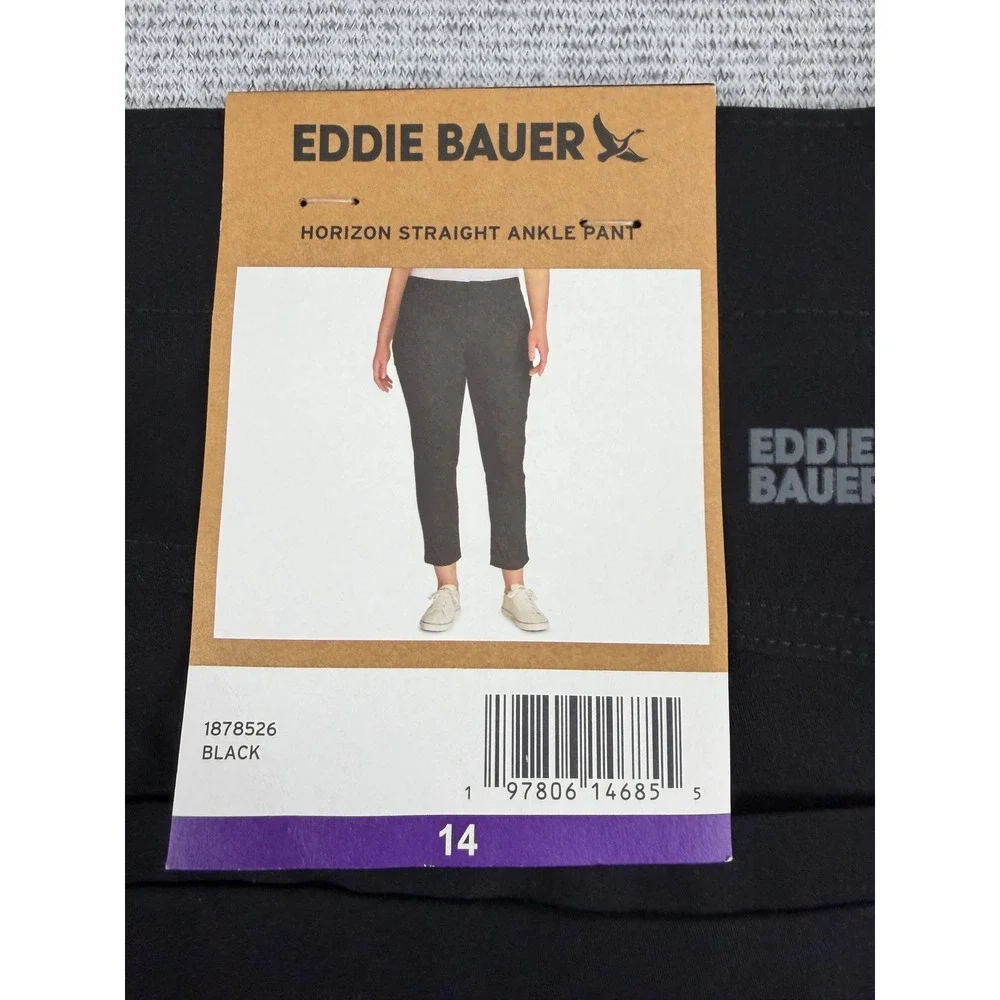 Eddie Bauer Horizon Straight Ankle Pants Black 14 Stretch Hiking Travel 1878526